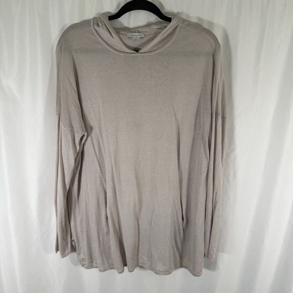 Garnet Hill Silk Blend Hoodie Women's Large Beige Pockets Lightweight Sweater